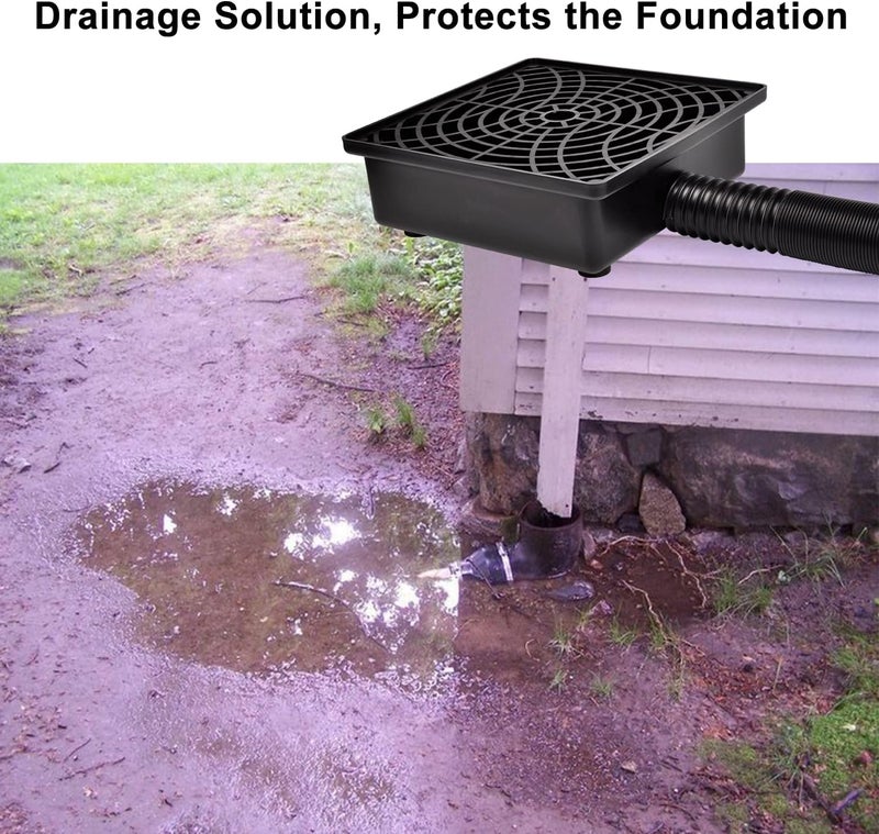 Prestantious Low Profile Catch Basin Drain Kit Downspout Extender, 12"×12" Catch Basin Gutter Downspout Extensions with 2" ID Flexible Pipe, Pipe Stretched Length 16.4ft, Rainwater Drainage System - Image 3